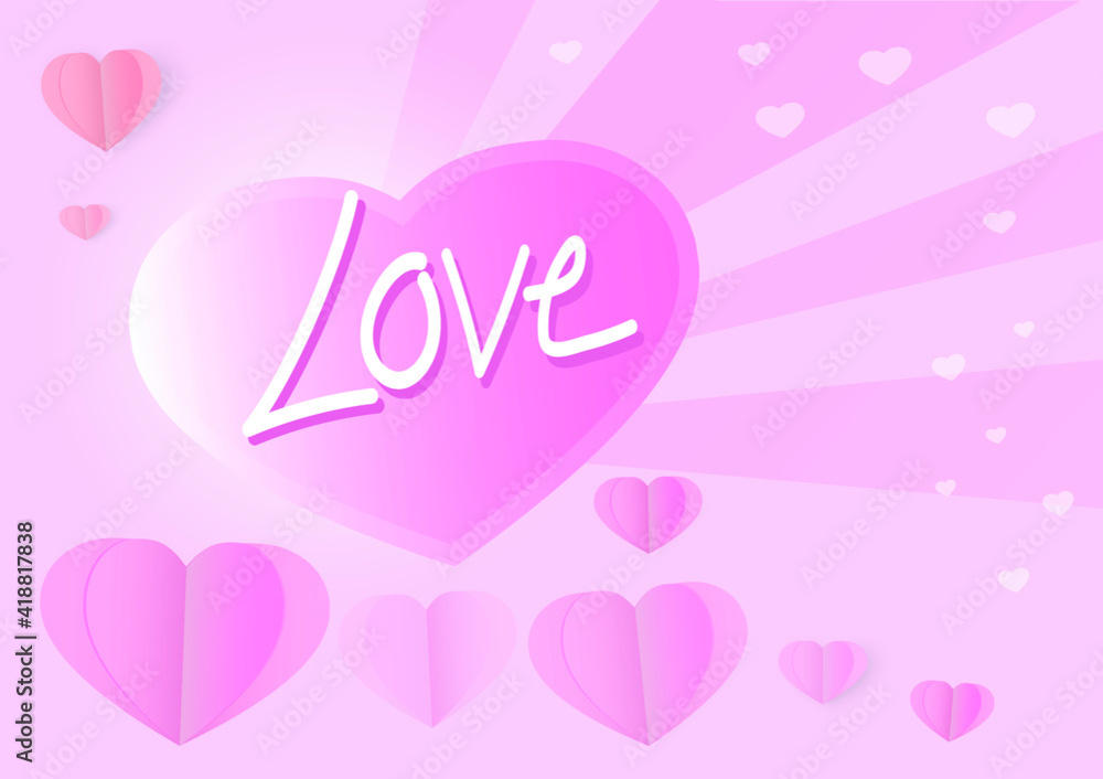 Valentine's day Celebration on big pink heart with text LOVE design for Valentine's day festival. love pink background. Vector illustration