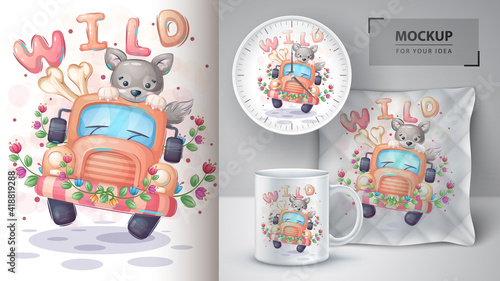 Pretty wolf travel poster and merchandising