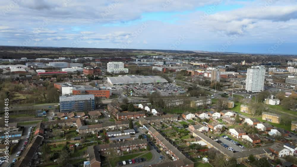 Stevenage Hertfordshire UK Aerial pull back reveal 4K Stevenage Hertfordshire UK Aerial pull back reveal 4K