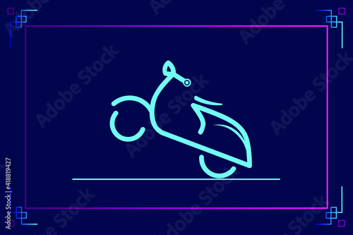 Scooter motorcycle retro line pop art potrait logo colorful design with dark background. Abstract vector illustration.