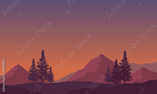 Beautiful natural scenery at the edge of the city at sunset. Vector illustration