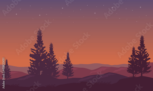 Beautiful starry sky at night with incredible natural views. Vector illustration