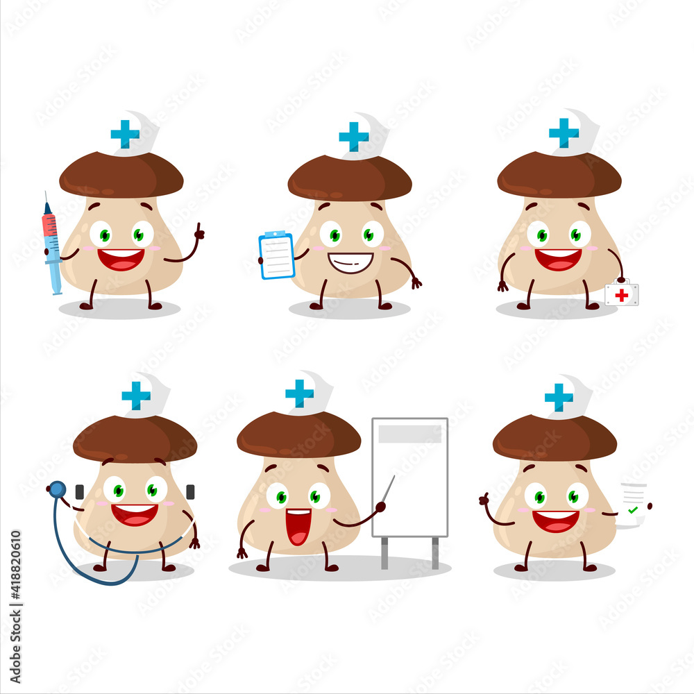 Doctor profession emoticon with boletus edulis cartoon character