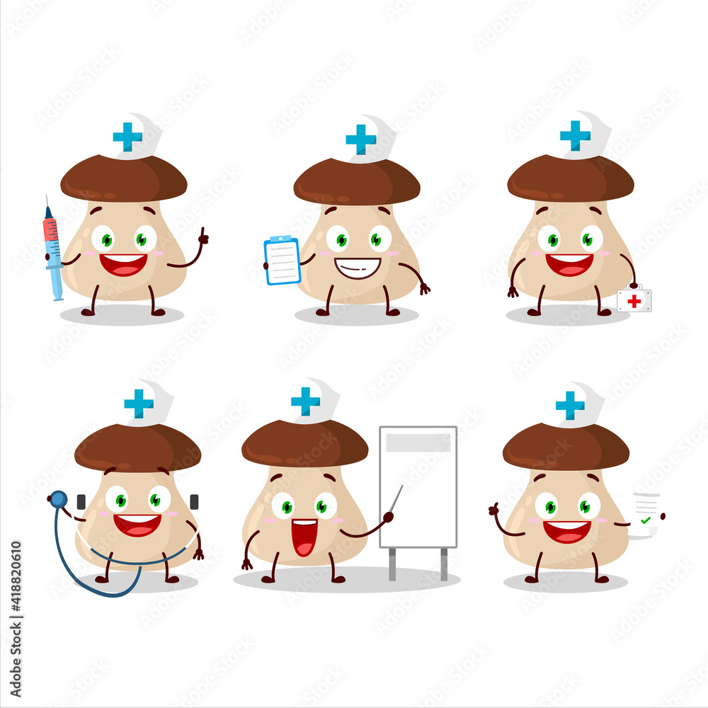 Doctor profession emoticon with boletus edulis cartoon character Doctor profession emoticon with boletus edulis cartoon character