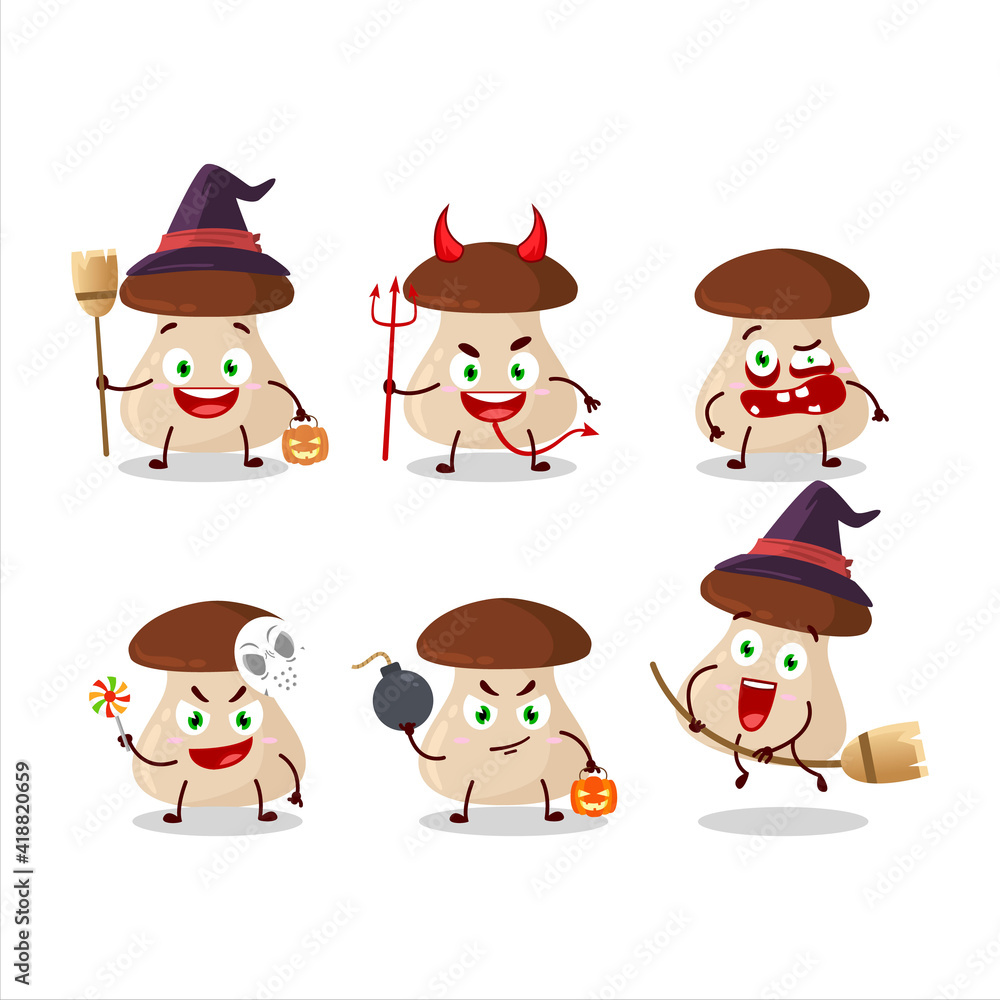 Halloween expression emoticons with cartoon character of boletus edulis Halloween expression emoticons with cartoon character of boletus edulis