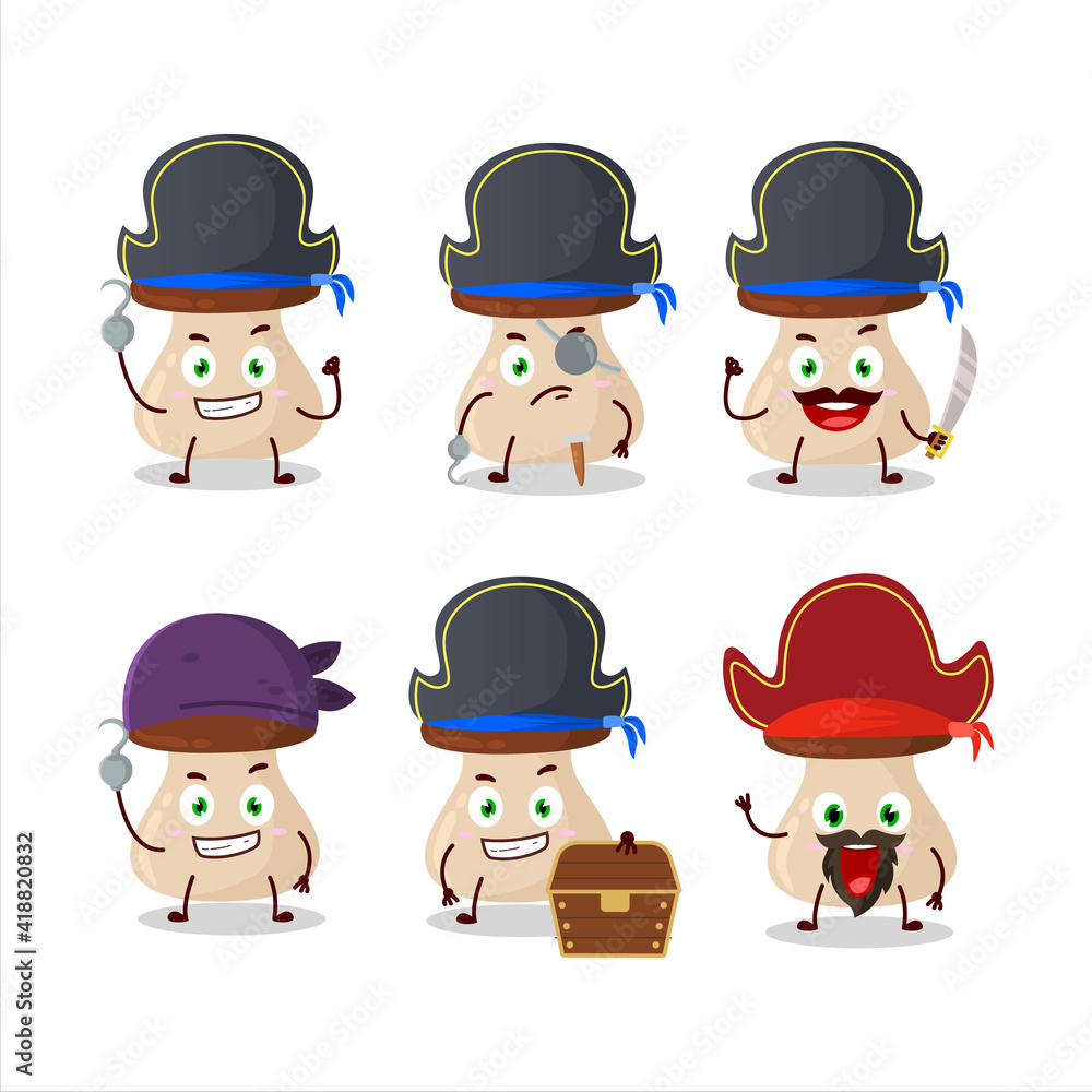 Cartoon character of boletus edulis with various pirates emoticons Cartoon character of boletus edulis with various pirates emoticons