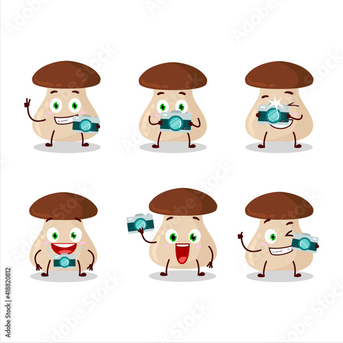 Photographer profession emoticon with boletus edulis cartoon character