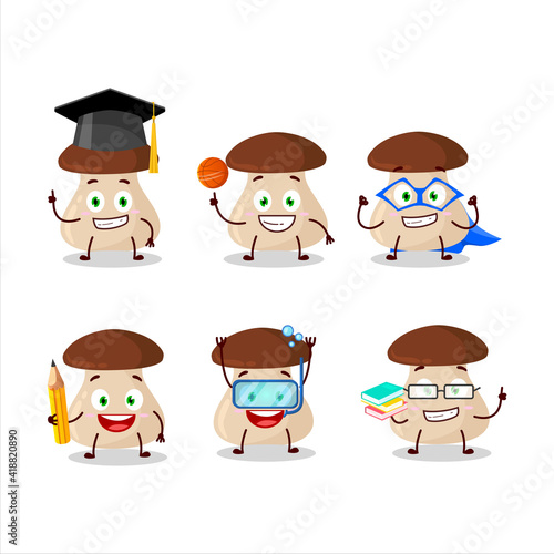 School student of boletus edulis cartoon character with various expressions