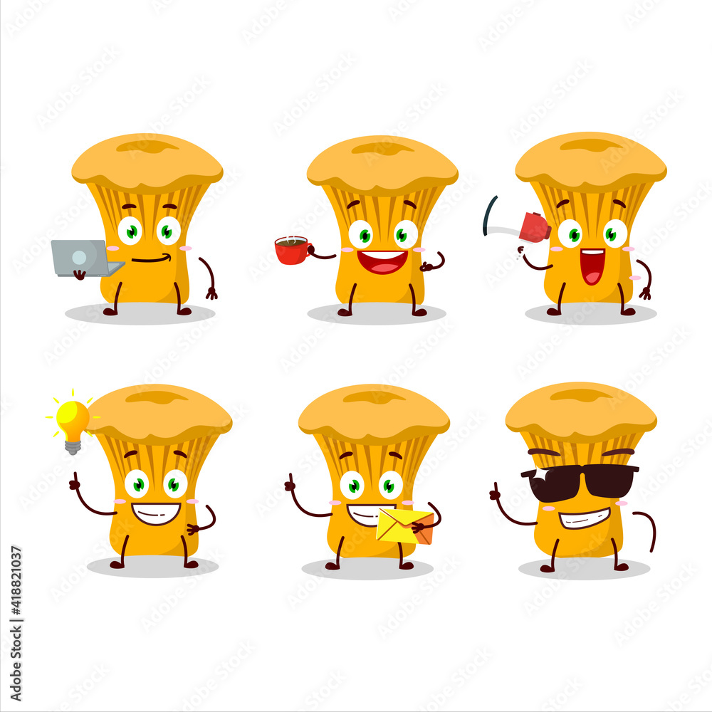 Chanterelle cartoon character with various types of business emoticons