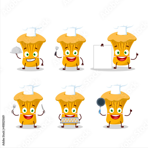 Cartoon character of chanterelle with various chef emoticons
