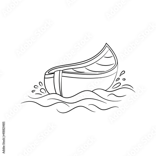 Canoes boats vector illustration, simple hand drawn Wood Boats sketching Icon