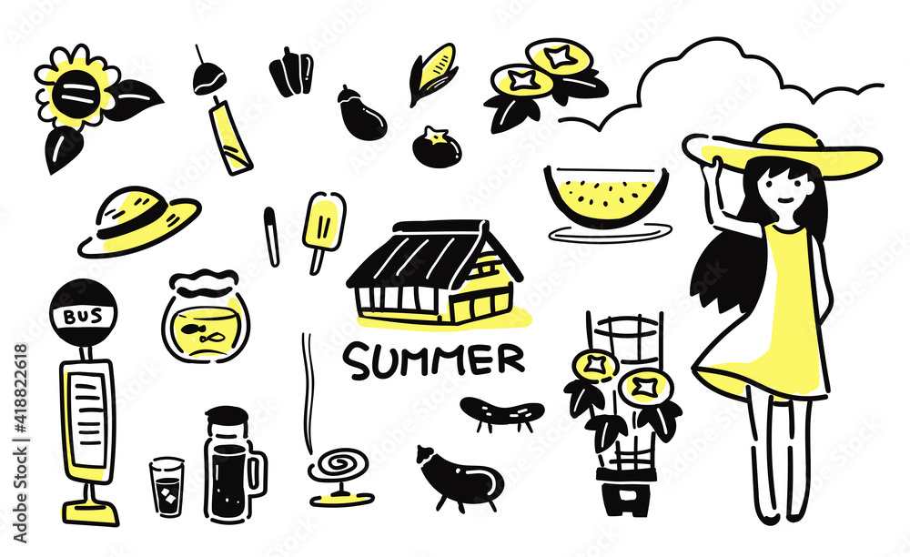 懐かしい田舎の夏のシンプルイラストセット Stock Vector Adobe Stock