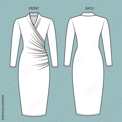 dress front and back view. dress fashion flat sketch template.  