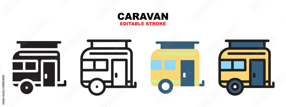 Caravan icon set with different styles. Editable stroke and can be used for web, mobile, ui and more. Caravan icon set with different styles. Editable stroke and can be used for web, mobile, ui and more.