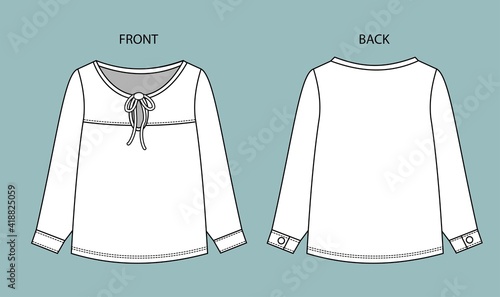 Women's Top Fashion Flat Sketch. blouse front and back view.