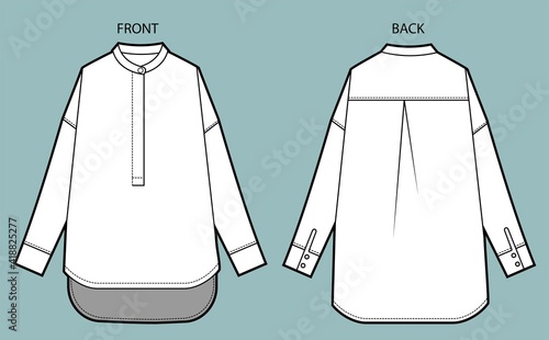 Women's Top Fashion Flat Sketch. blouse front and back view.