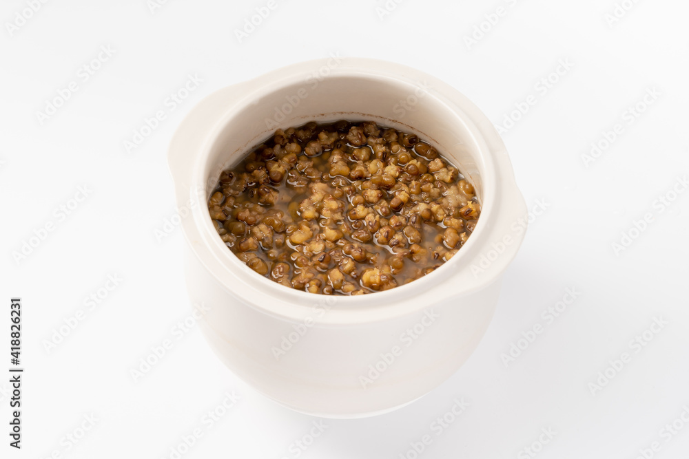 Fresh mung bean porridge on pure white background Fresh mung bean porridge on pure white background