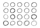 Hand drawn circle frame vector set isolated on white background doodle sketchy style