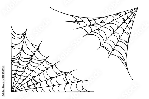 Spider web frame for Halloween designs. Spiderweb corners isolated in white background. Outline vector illustration