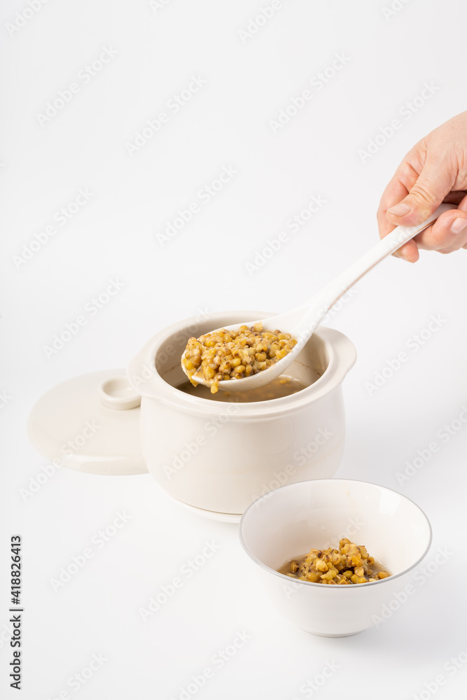 Fresh mung bean porridge on pure white background Fresh mung bean porridge on pure white background