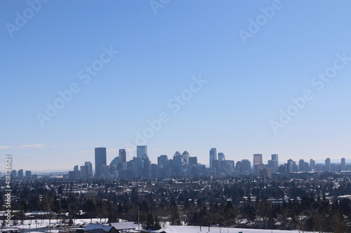 Cityscape  Calgary  Alberta  Canada on bright sunny day in early spring.