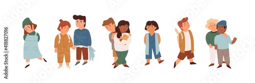 Group of cute little children standing together. Crowd of diverse multiracial...