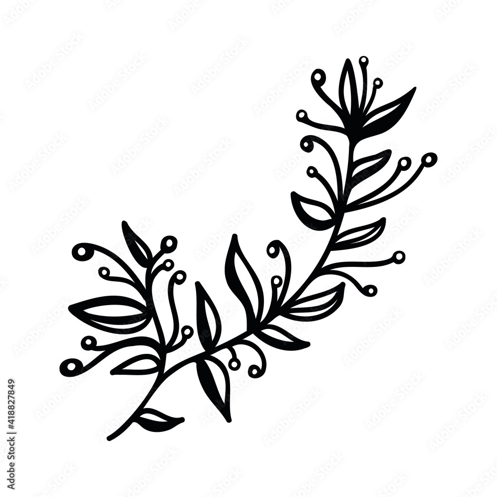 Single hand drawn branch for spring decoration. Doodle vector illustration. Isolated on white background. Stock illustration Single hand drawn branch for spring decoration. Doodle vector illustration. Isolated on white background. Stock illustration