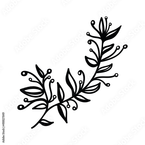 Single hand drawn branch for spring decoration. Doodle vector illustration. Isolated on white background. Stock illustration