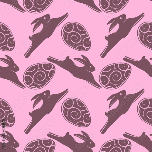 Easter seamless pattern. Repeating Bunnies and Eggs