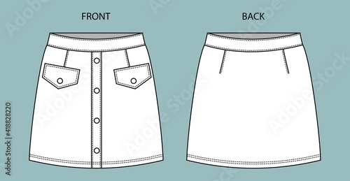 skirt fashion flat sketch template