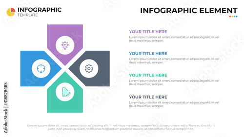 Cross diagram with 4 list or options, infographic element vector, presentation layout template