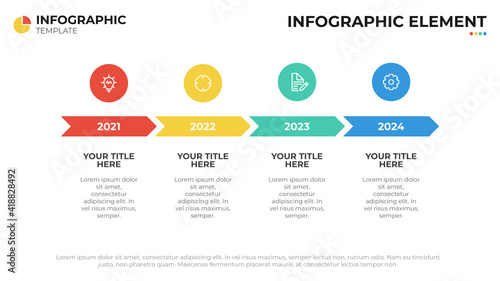 Timeline diagram with 4 list or options, infographic element vector, presentation layout template