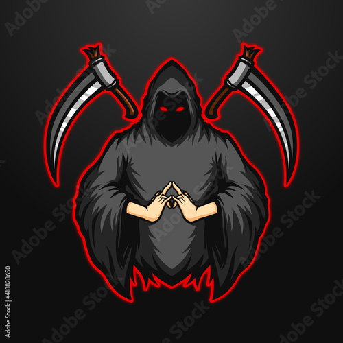 Grimm Reaper Hand Sign with Two Scythe Esports Mascot Gaming