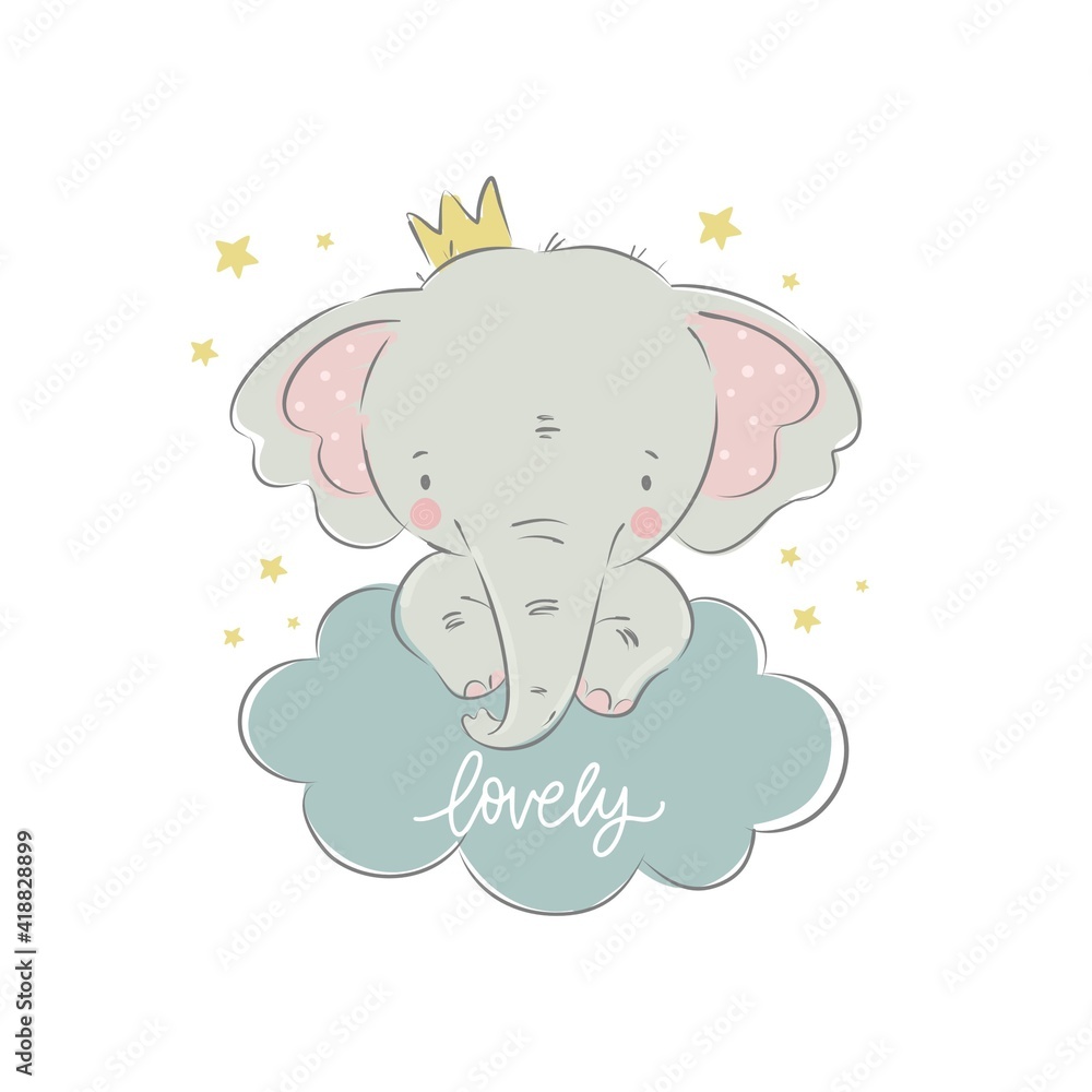 Fototapeta premium Cute little baby elephant - vector print for Baby Shower invite