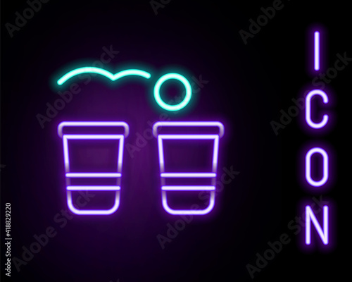 Glowing neon line Beer pong game icon isolated on black background. Alcohol party game. Colorful outline concept. Vector.