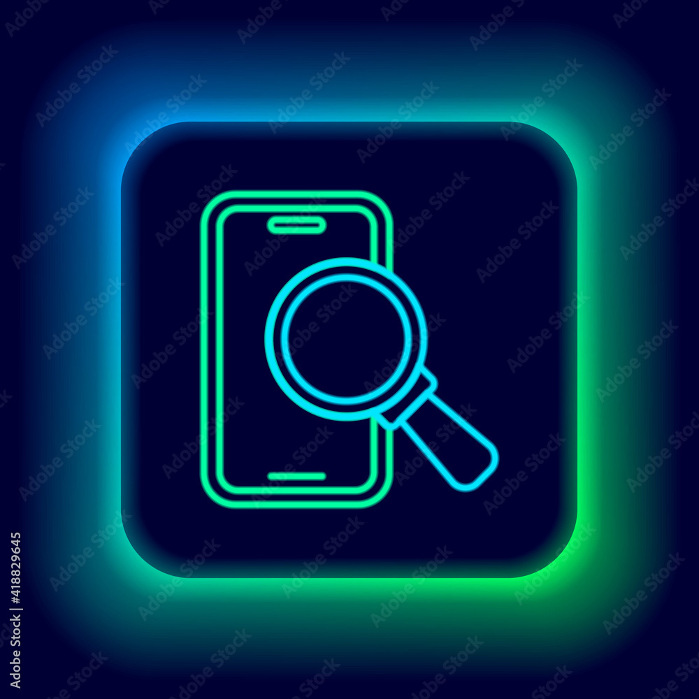 Glowing neon line Phone repair service icon isolated on black background. Adjusting, service, setting, maintenance, repair, fixing. Colorful outline concept. Vector. Glowing neon line Phone repair service icon isolated on black background. Adjusting, service, setting, maintenance, repair, fixing. Colorful outline concept. Vector.