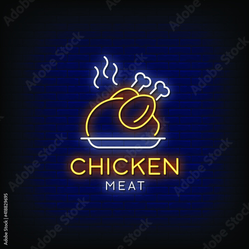 Chicken Meat Neon Signs Style Text Vector