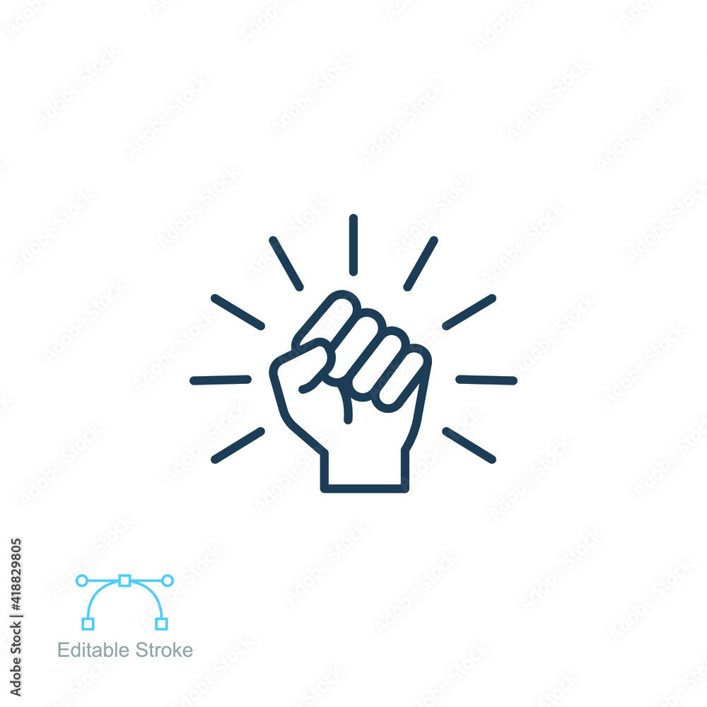 Will icon. Hand closed power, . fighting for rights, freedom. Raised clenched fist of victory, strength and solidarity. Outline Editable stroke Vector illustration design on white background. EPS 10 