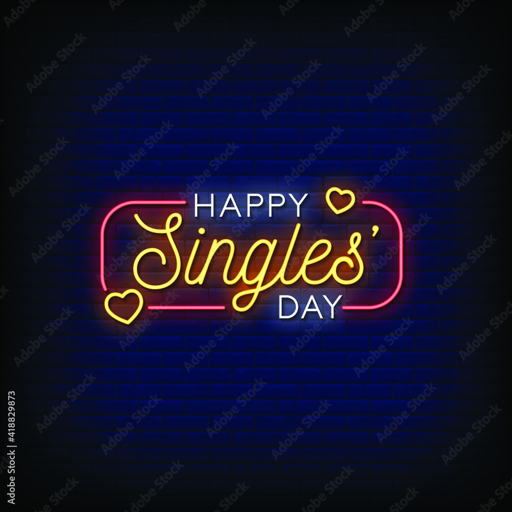 Happy Single Day Neon Signs Style Text Vector