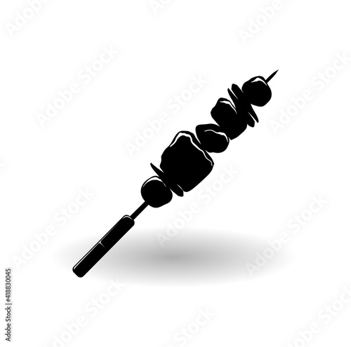 satay icon vector, grilled meat illustrations. Shish kebab on skewers vector icon.