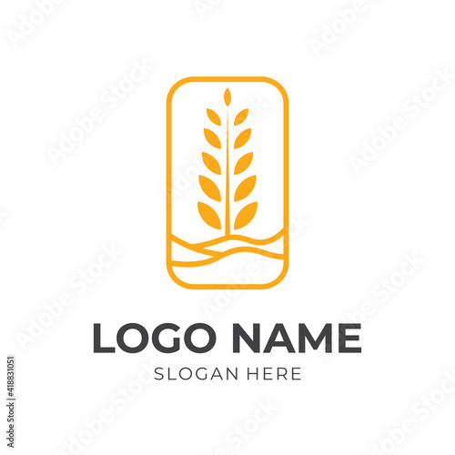 wheat logo design flat yellow color style