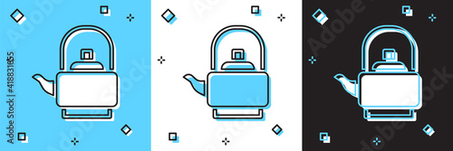 Set Kettle with handle icon isolated on blue and white, black background. Teapot icon. Vector.