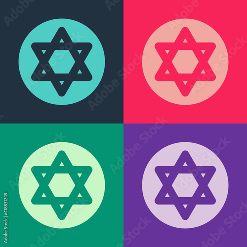 Pop art Star of David icon isolated on color background. Jewish religion symbol. Symbol of Israel. Vector.