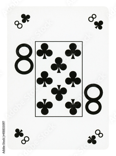 Eight of Clubs playing card - isolated on white (clipping path included)	 photo