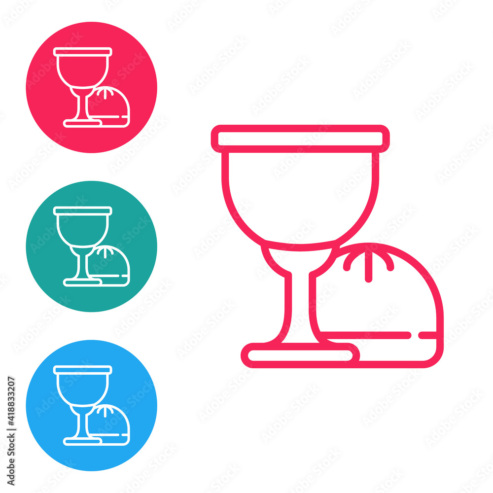 Red line Holy grail or chalice icon isolated on white background. Christian chalice. Christianity icon. Set icons in circle buttons. Vector. Red line Holy grail or chalice icon isolated on white background. Christian chalice. Christianity icon. Set icons in circle buttons. Vector.