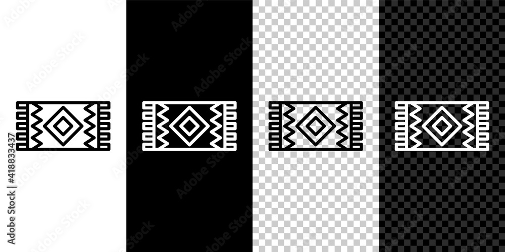 Set line Mexican carpet icon isolated on black and white,transparent background. Vector.