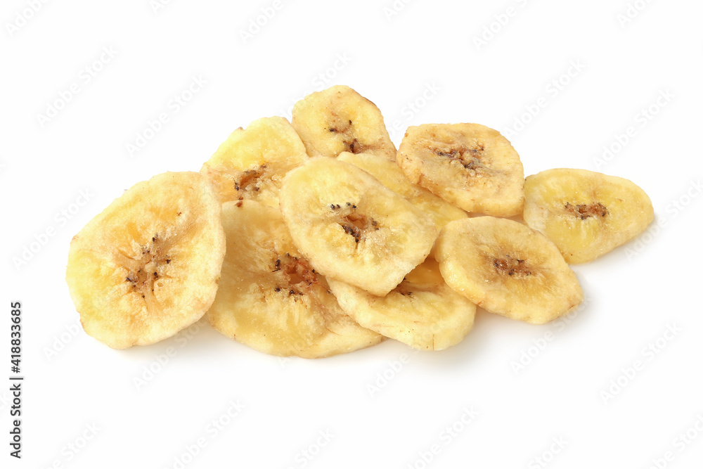 Slices of dried banana isolated on white