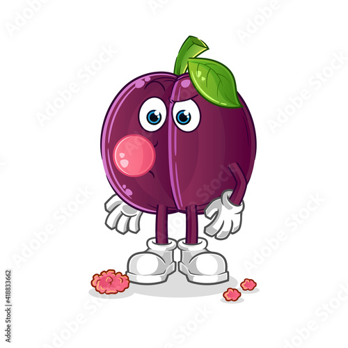 plum chewing gum vector. cartoon character