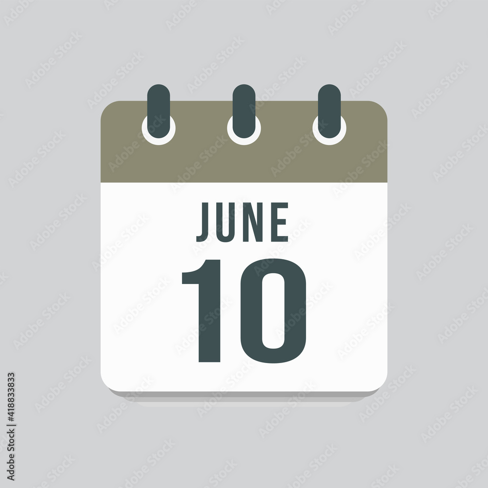Icon day date 10 June, template calendar page Icon day date 10 June, template calendar page