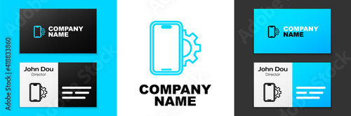 Blue line Phone repair service icon isolated on white background. Adjusting, service, setting, maintenance, repair, fixing. Logo design template element. Vector.